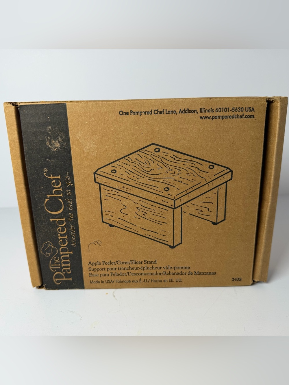 Pampered Chef Apple Peeler Corer Slicer #2430 & Wood Stand #2435 Vintage NIB - Picture 2 of 4